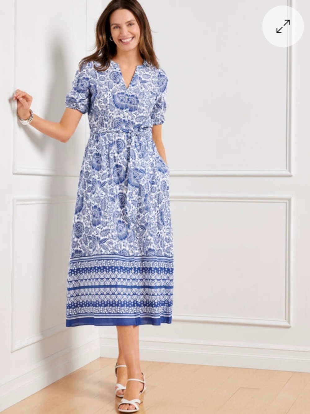 Talbots Puff Sleeve Fit & Flare Dress - Woodblock Floral Size 12